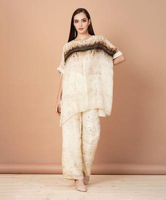 Beige,Brown And Gold Tunic And Pants Set 1