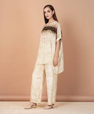Beige,Brown And Gold Tunic And Pants Set 2