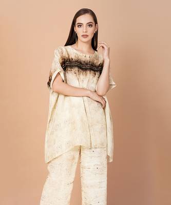 Beige,Brown And Gold Tunic And Pants Set 4