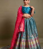 Blue woven silk semi stitched lehenga