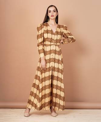 Gold And Shades Of Brown Long Tunic Dress 1