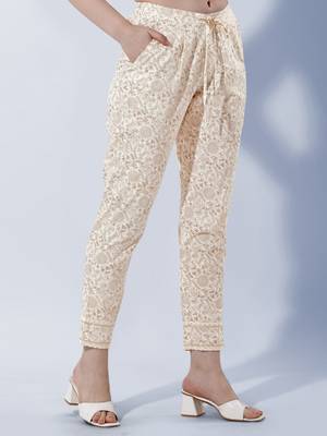 Beige Off White Paisley Jaipuri Printed Cotton Tunic With Pant 5