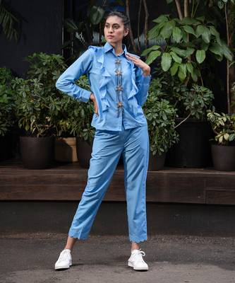 Azure Blue Ruffle Shirt 1