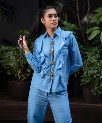 Azure Blue Ruffle Shirt 2