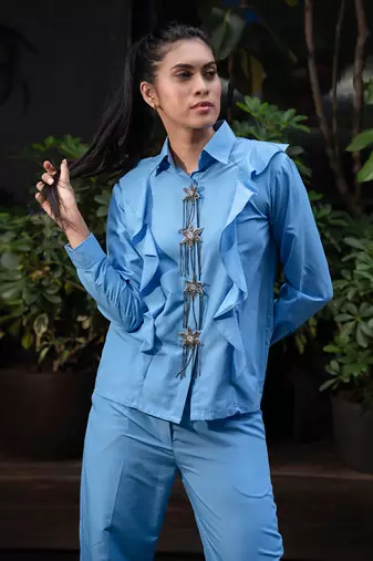 Azure Blue Ruffle Shirt