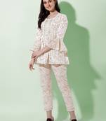 Beige Off White Jaipuri Printed Cotton Tunic With Pant