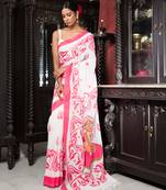 White And Red Printed Saree