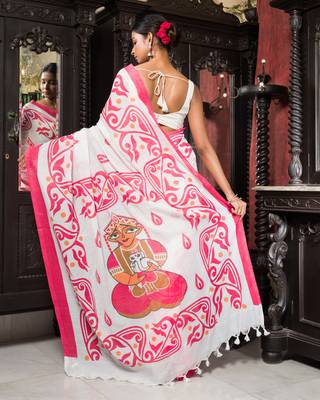 White And Red Printed Saree 4