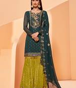 Dark-Green Thread & Sequins Embroidered Georgette Semi Stitched Party Wear Salwar Kameez