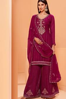 Magenta Thread & Sequins Embroidered Georgette Designer Salwar Suit