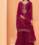 Magenta Thread & Sequins Embroidered Georgette Designer Salwar Suit