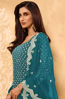 Cerulean Blue Metti With Zari Embroidered Georgette Sharara Indian Wedding Salwar Kameez Designs
