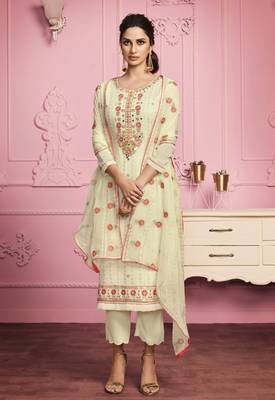  Yellow Cream Sequins & Thread Embroidered With Real Mirror Straight Cut Fancy Wedding Traditional Pant Suit 1