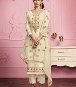  Yellow Cream Sequins & Thread Embroidered With Real Mirror Straight Cut Fancy Wedding Traditional Pant Suit