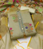 Beige Floral Print Banarasi Salwar