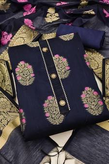 Navy-blue floral print banarasi salwar
