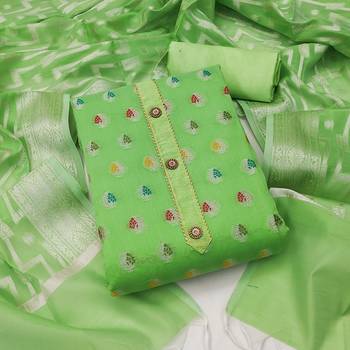 Parrot-Green Zari Woven Banarasi Salwar 1