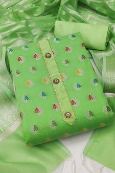 Parrot-Green Zari Woven Banarasi Salwar