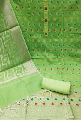 Parrot-Green Zari Woven Banarasi Salwar 2