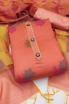 Peach Floral Print Banarasi Salwar