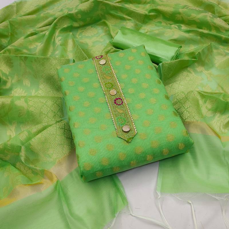 Parrot-green zari woven banarasi salwar