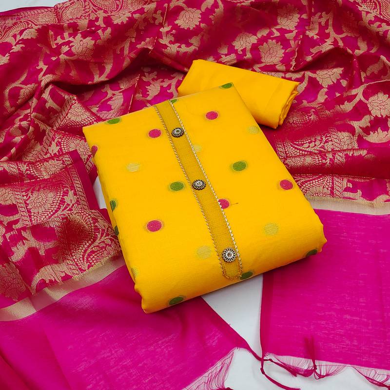 Yellow polka dots banarasi salwar