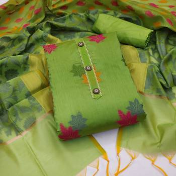 Parrot-Green Floral Print Banarasi Salwar 1