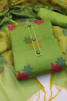 Parrot-Green Floral Print Banarasi Salwar