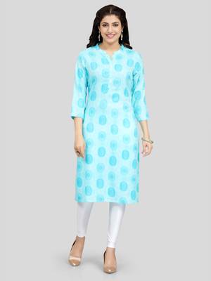 Blue printed rayon long-kurtis 1