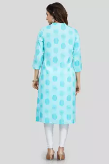 Blue printed rayon long-kurtis