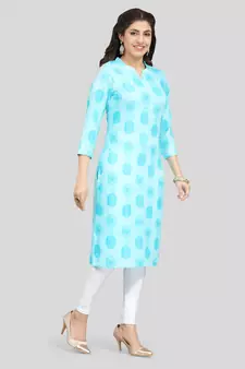 Blue printed rayon long-kurtis