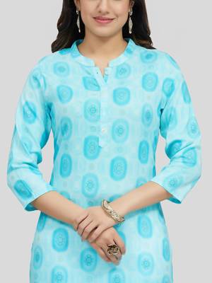 Blue printed rayon long-kurtis 4