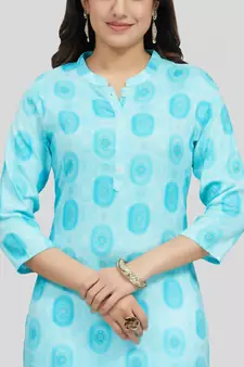 Blue printed rayon long-kurtis