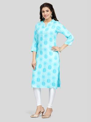 Blue printed rayon long-kurtis 5