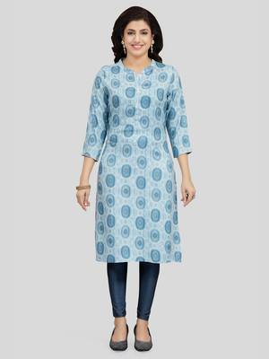 Grey printed rayon long-kurtis 1