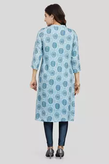 Grey printed rayon long-kurtis