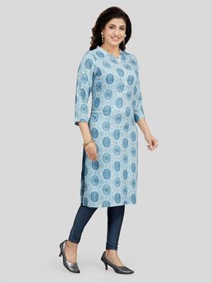 Grey printed rayon long-kurtis 3