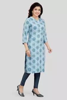 Grey printed rayon long-kurtis