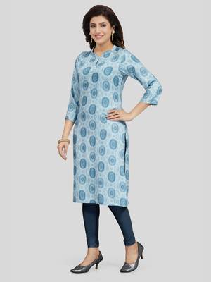 Grey printed rayon long-kurtis 5