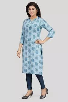 Grey printed rayon long-kurtis