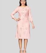 Pink printed rayon long-kurtis