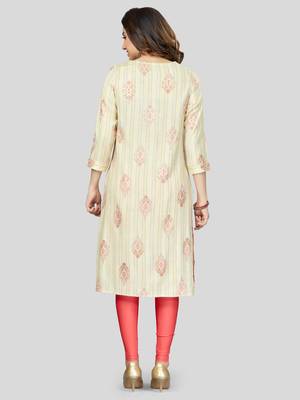 Yellow printed rayon long-kurtis 2
