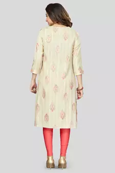 Yellow printed rayon long-kurtis