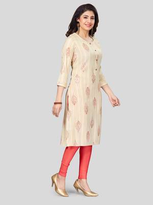 Yellow printed rayon long-kurtis 3