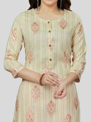Yellow printed rayon long-kurtis 4