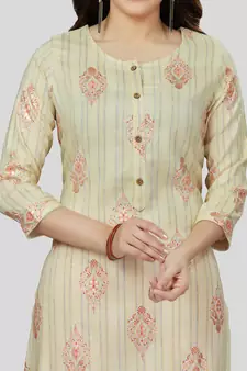Yellow printed rayon long-kurtis