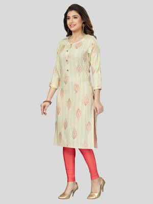 Yellow printed rayon long-kurtis 5