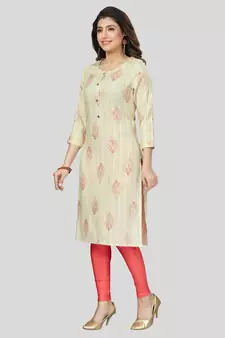 Yellow printed rayon long-kurtis