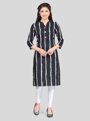 Black printed rayon long-kurtis 1
