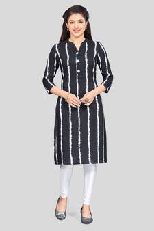 Black printed rayon long-kurtis